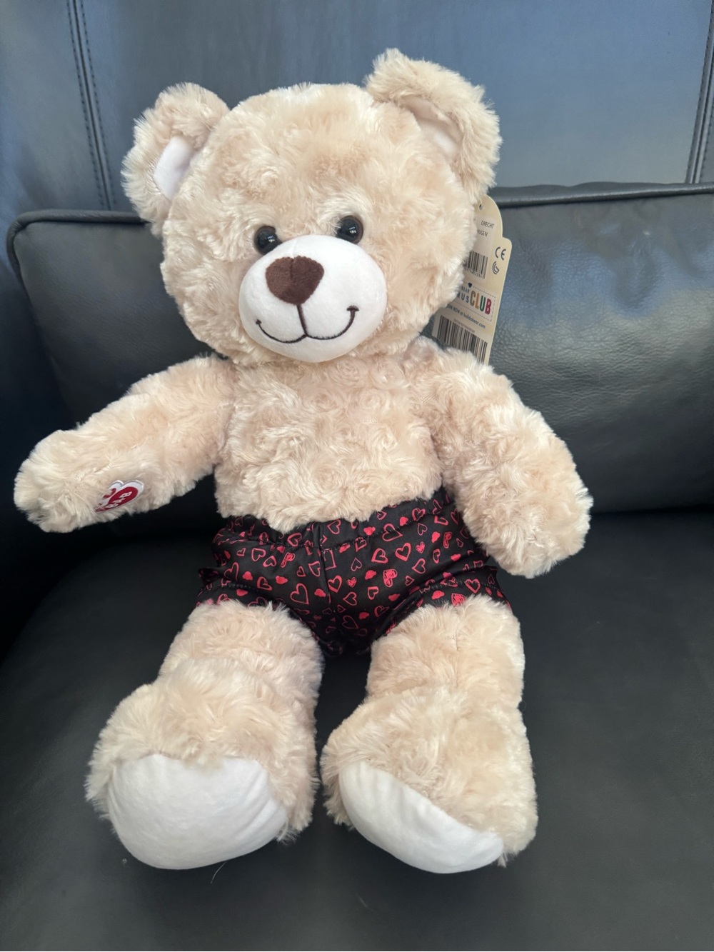 Build-A-Bear Beige Teddy with Black Heart-Print Shorts